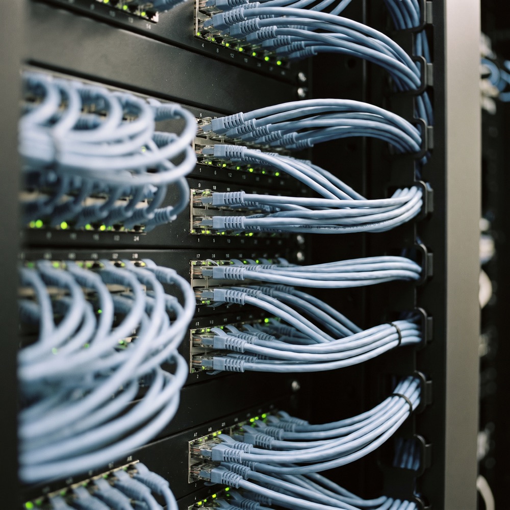 Patch panel with leads combed and dressed to the cable manager